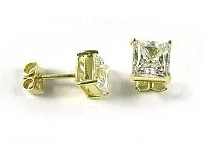 10K 6MM Gold Princess Square Cubic Stud Earrings