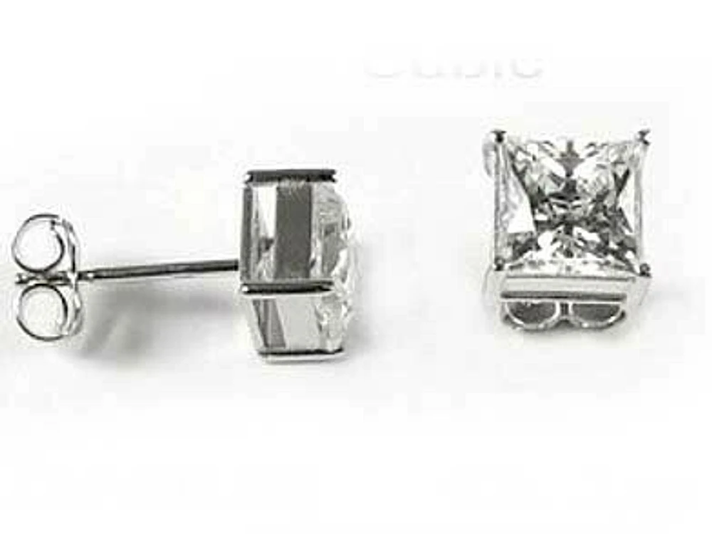 10K 6MM Gold Princess Square Cubic Stud Earrings