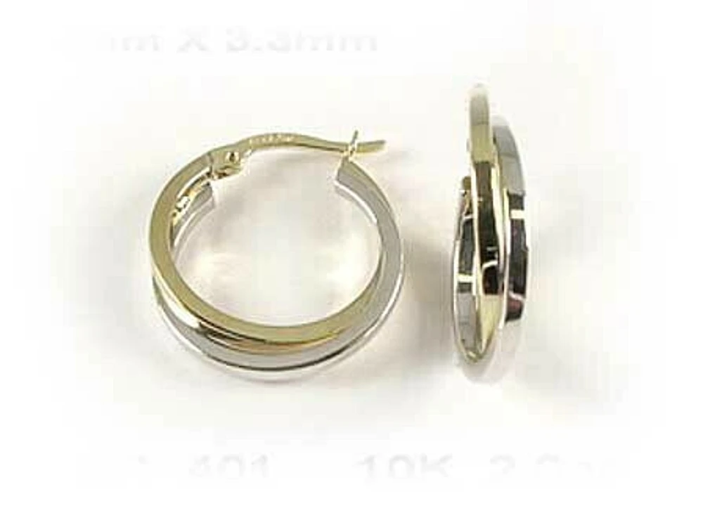 10K Yellow & White Fancy Two Tone Hoop Earrings