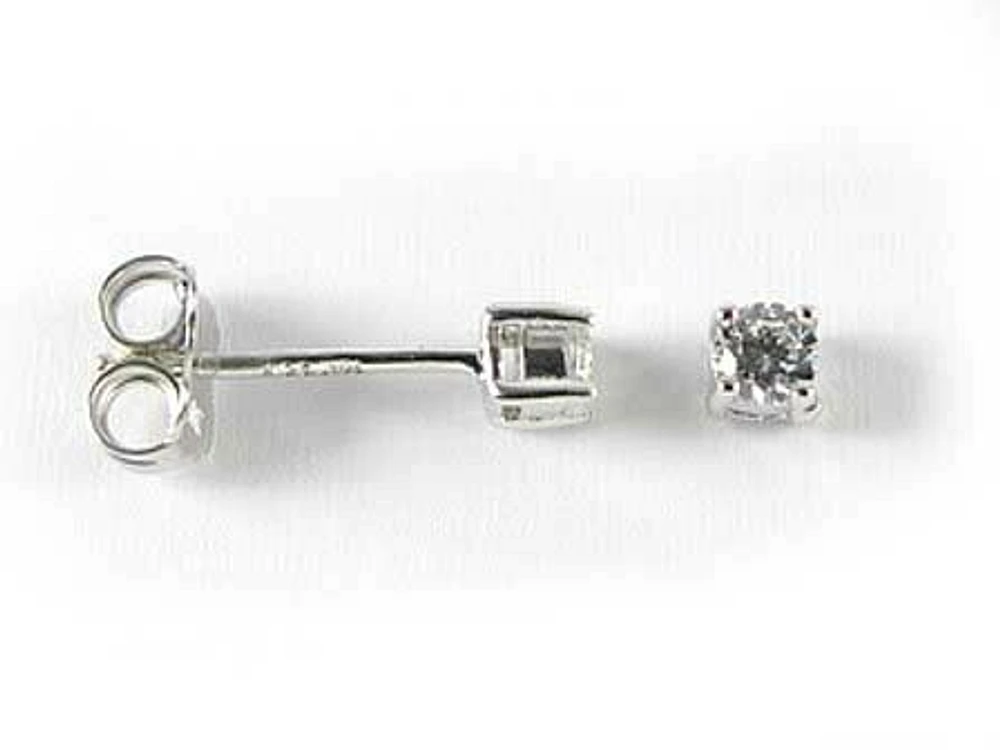 10K 3MM White Gold Round Cubic Stud Earrings