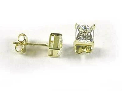 10K 5MM Gold Princess Square Cubic Stud Earrings