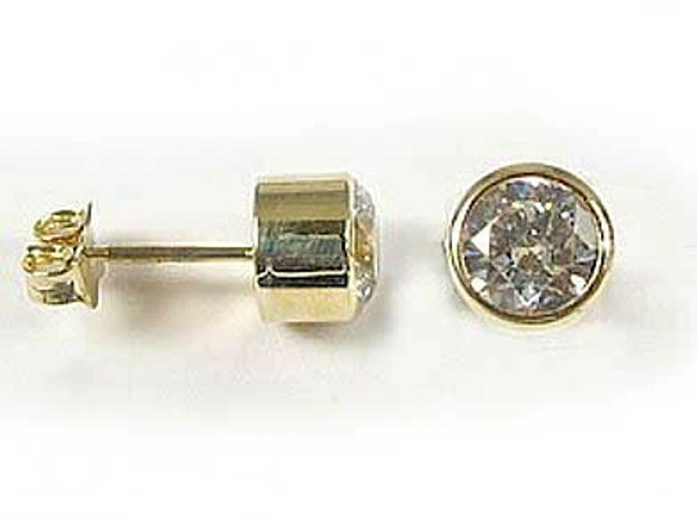 10K 8MM Gold Bezel Round Cubic Stud Earrings