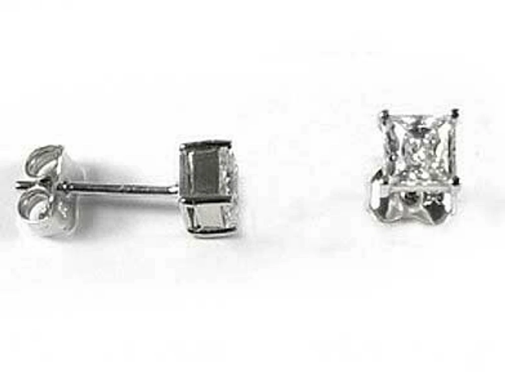 10K 4MM Gold Princess Square Cubic Stud Earrings