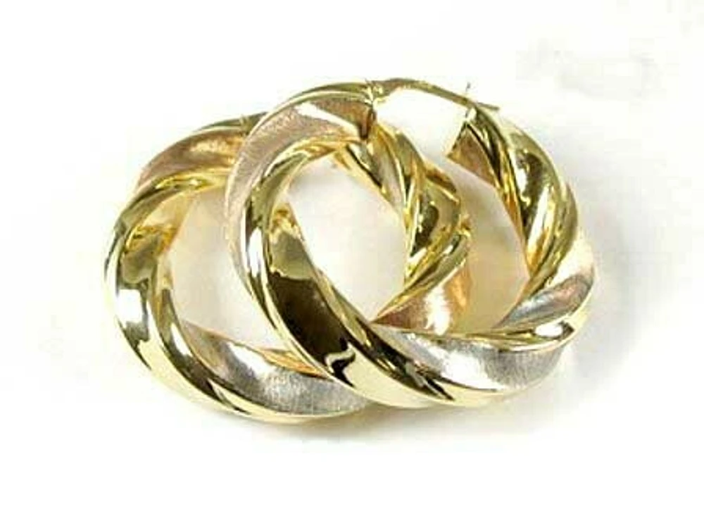 10K Twisted Fancy Tri Colour Gold Hoop Earrings