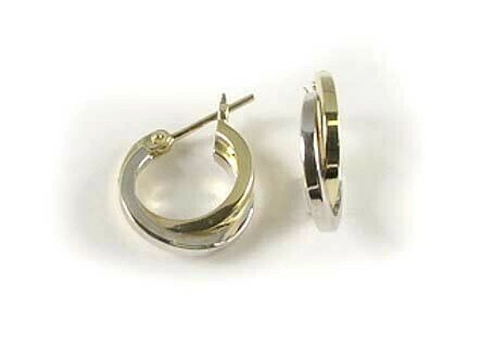 10K Yellow & White Gold Two Tone Double Row Fancy Hoop Earrings