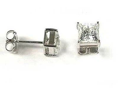 10K 5MM White Gold Princess Square Cubic Stud Earrings