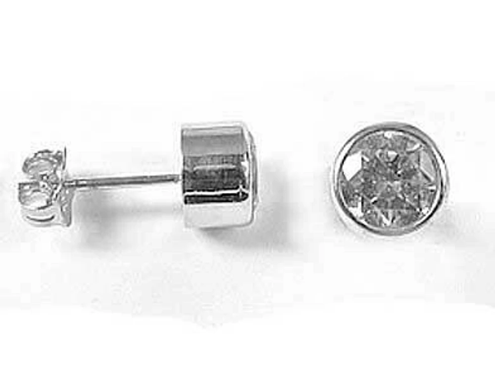 10K 8MM White Gold Bezel Round Cubic Stud Earrings