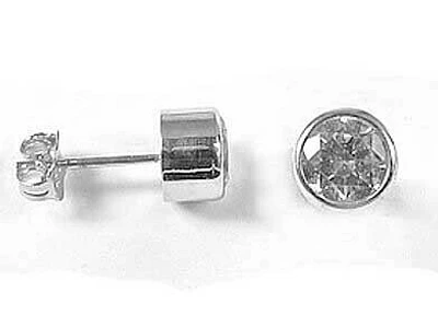 10K 8MM White Gold Bezel Round Cubic Stud Earrings