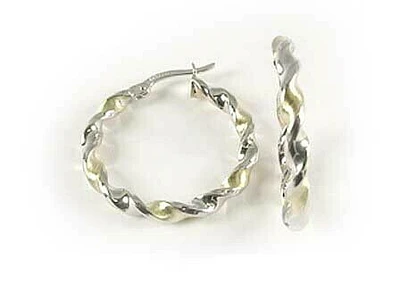 10K Yellow & White Gold Two Tone Twisted Hoop Earrings