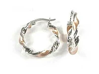 10K White & Rose Gold Two Tone Twisted Hoop Earrings