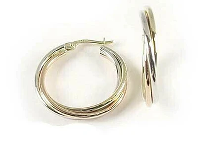 10K Yellow White & Rose Fancy Tri Colour Hoop Earrings