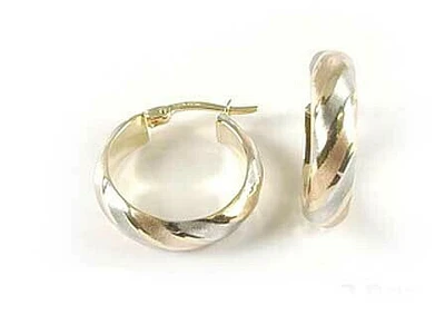 10K Yellow White & Rose Gold Hoop Tri Colour Earrings