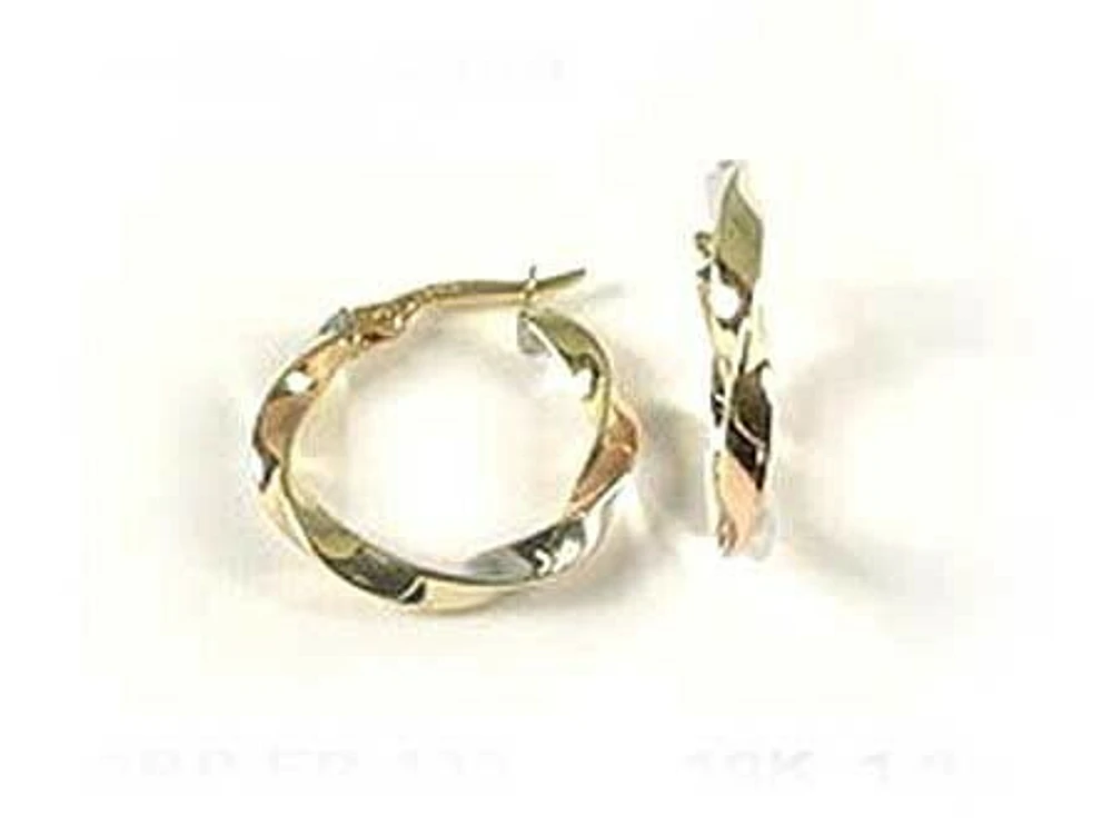 10K Yellow White & Rose Gold Twisted Tri Colour Hoop Earrings