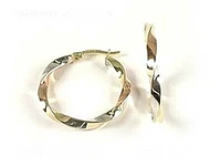 10K Yellow White & Rose Tri Colour Hoop Earrings