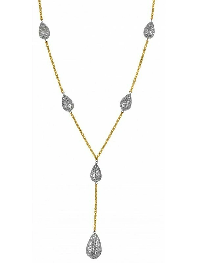 White & Yellow Gold Two Tone Tear Drop Necklace 14KT