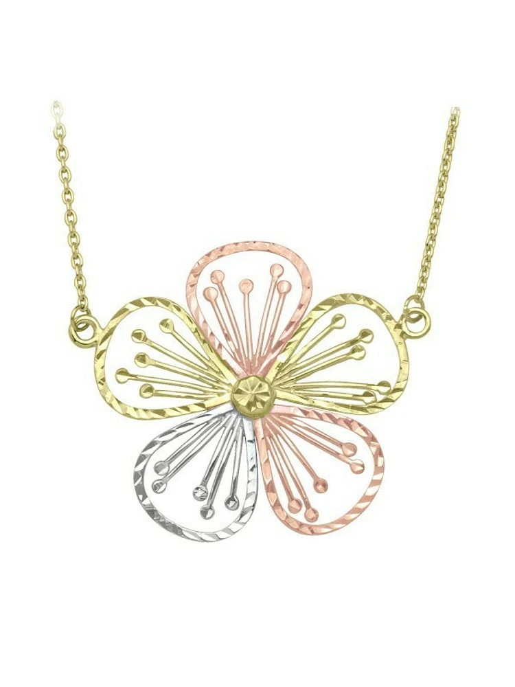 Yellow, White & Rose Gold Tri Colour Flower Necklace 10KT