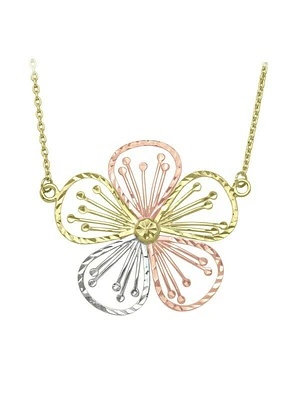 Yellow, White & Rose Gold Tri Colour Flower Necklace 10KT
