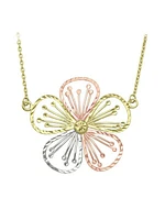 Yellow, White & Rose Gold Tri Colour Flower Necklace 10KT