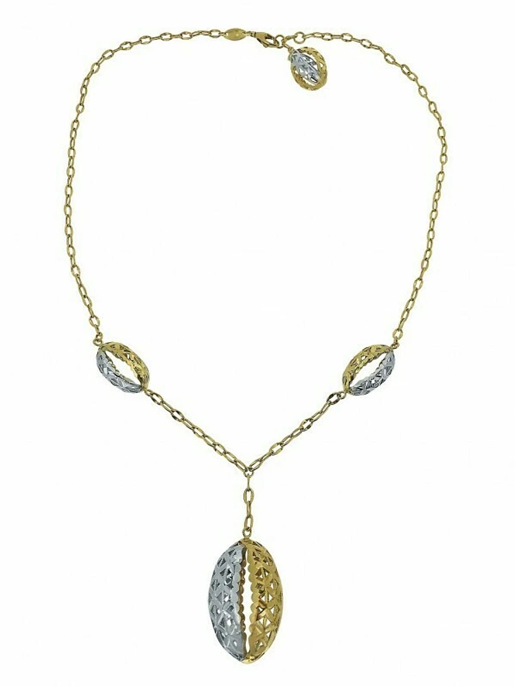 White & Yellow Gold Two Tone Fancy Drop Necklace 18KT