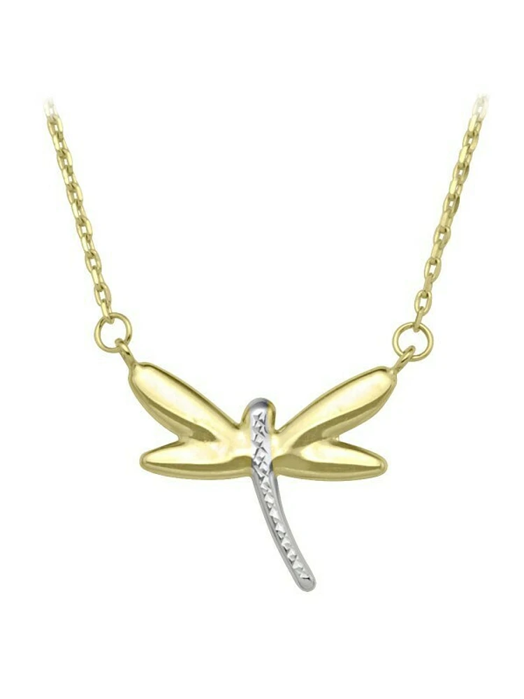 White & Yellow Gold Two Tone Dragonfly Necklace 10KT