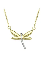 White & Yellow Gold Two Tone Dragonfly Necklace 10KT