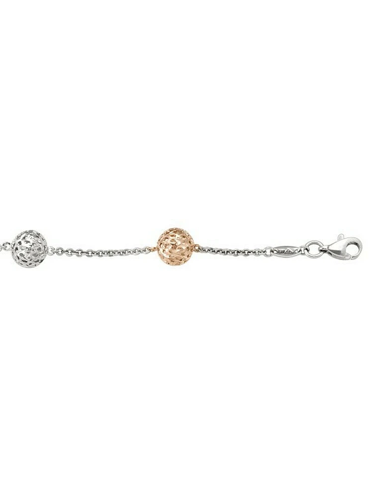 Pink And White Gold Two Tone Fancy Ball Link Bracelet 10KT