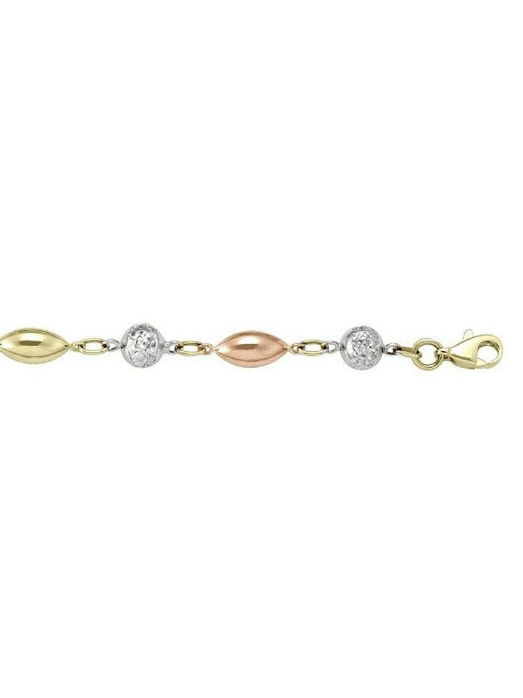 Yellow, White & Rose Gold Tri Colour Fancy Hollow Link Necklace 10KT
