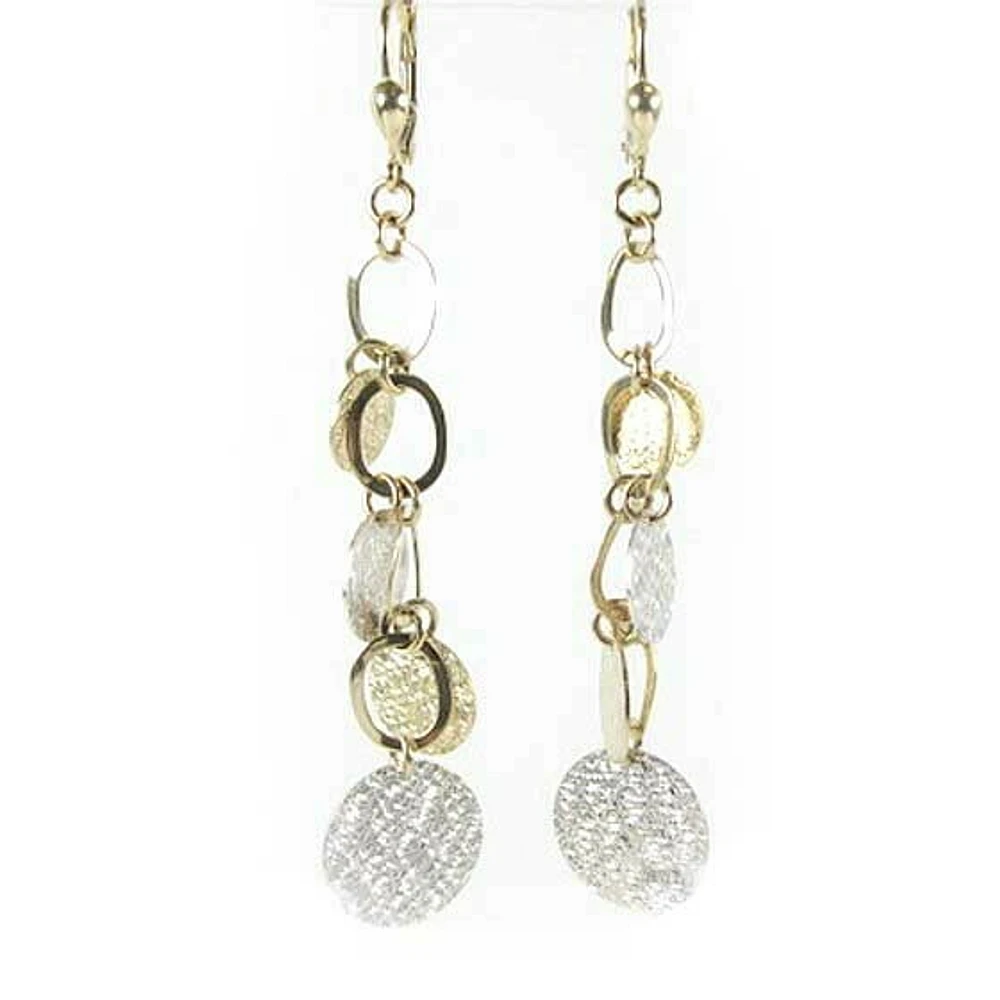 10K Yellow & White Gold Fancy Shimmer Cut Dangle Earrings