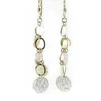 10K Yellow & White Gold Fancy Shimmer Cut Dangle Earrings