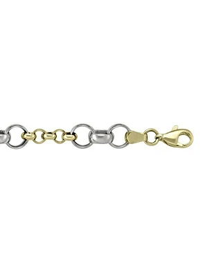 White & Yellow Gold Two Tone Hollow Rolo Link Bracelet 10KT