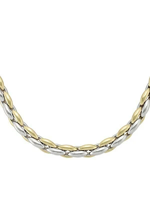 White & Yellow Gold Two Tone Hollow Round Fancy Link Necklace 14KT