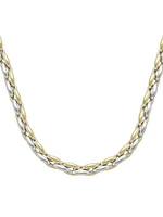 White & Yellow Gold Two Tone Hollow Round Fancy Link Necklace 14KT