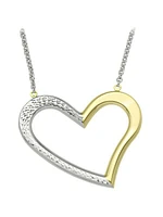 White & Yellow Gold Two Tone Open Heart Necklace 10KT