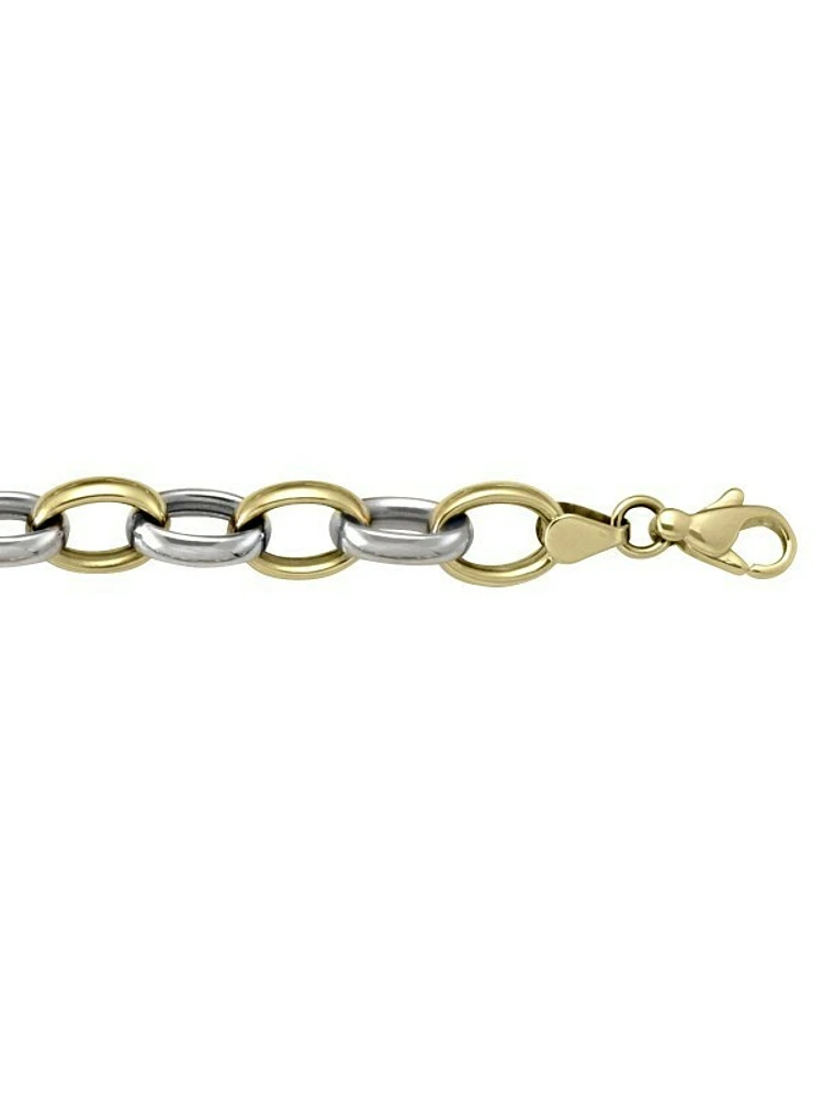 White & Yellow Gold Two Tone Hollow Fancy Link Bracelet 10KT