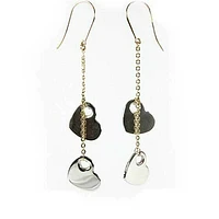 10K Yellow & White Gold Heart Dangle Earrings