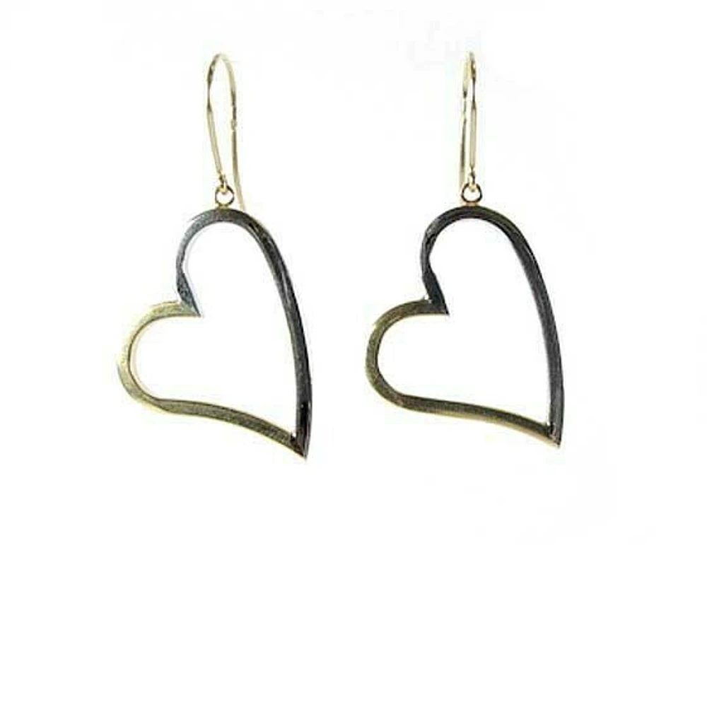 10K Yellow & White Gold Two Tone Dangle Heart Earrings