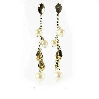 10K Yellow & White Gold Pearl Dangle Earrings