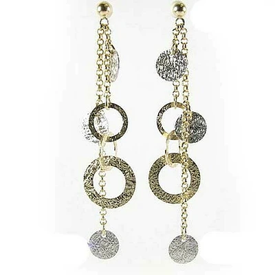 10K Yellow & White Two Tone Shimmer Dangle Earrings