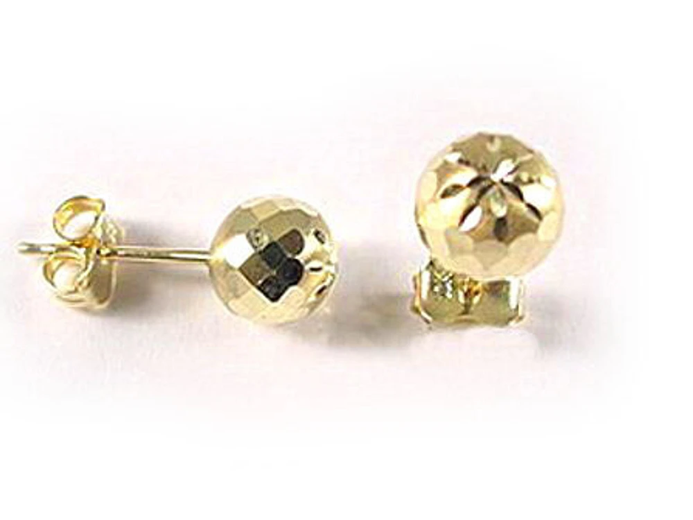 10K 8MM Gold Shimmer Cut Ball Stud Earrings