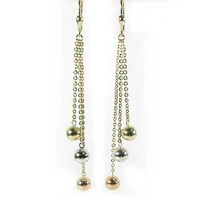 10K Yellow White & Rose Gold Tri Color Dangle Ball Earrings