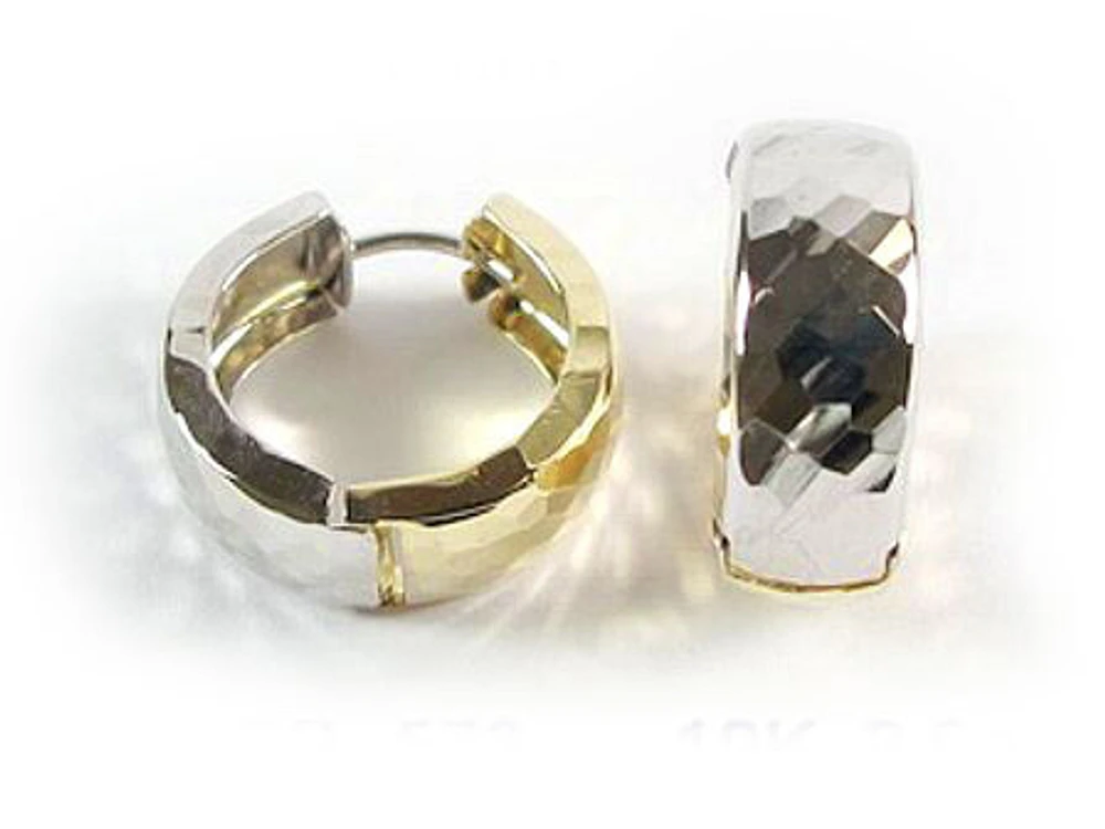 10K Yellow & White Gold Two Tone Shimmer Cut Huggy Earrings