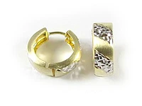 10K Yellow & White Gold Shimmer & Matte Cut Two Tone Huggy Earrings