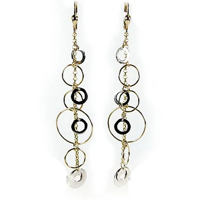 10K Yellow & White Gold Circle Dangle Earrings