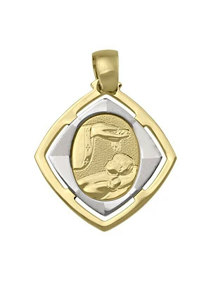 White & Yellow Gold Two Tone Solid Baptism Medal 18KT