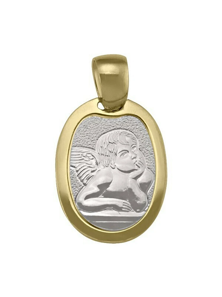 White & Yellow Gold Two Tone Solid Angel Medal 18KT