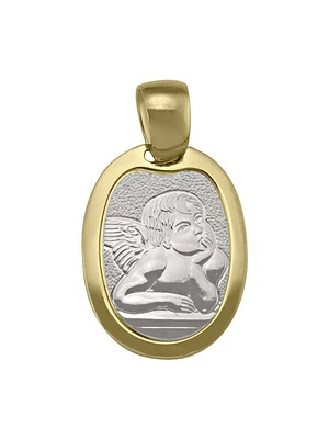 White & Yellow Gold Two Tone Solid Angel Medal 18KT