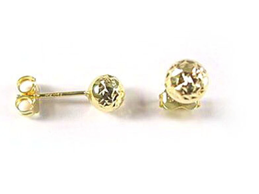 10K 6MM Gold Shimmer Cut Ball Stud Earrings