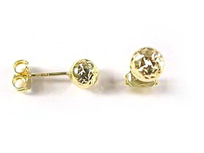 10K 6MM Gold Shimmer Cut Ball Stud Earrings