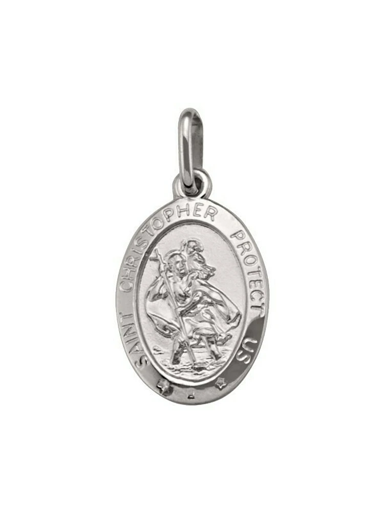 White Gold Solid St. Christopher Medal 14KT