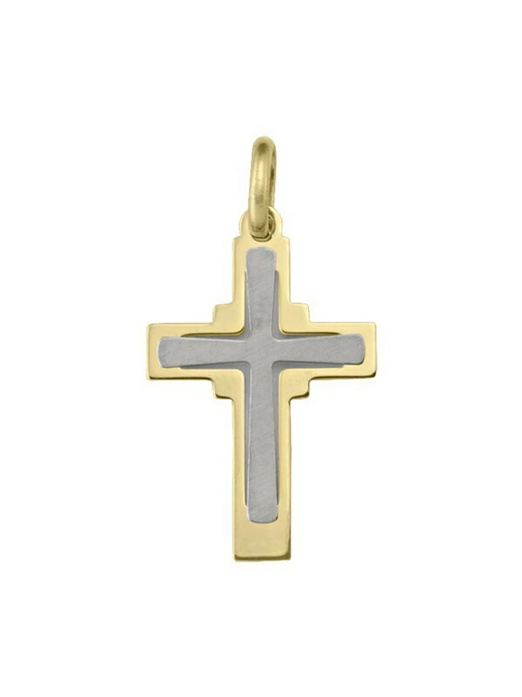 Yellow And White Gold Two Tone Cross 18KT